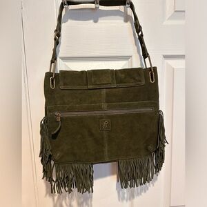 Rachel Zoe olive green fringe suede bag